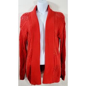 Verve Red Orange Open Front Open Knit Cardigan Sweater Small Lightweight Soft